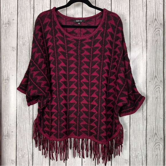 Relativity Geometric Sweater Dolman Sleeve Fringe Bottom Size L - Picture 1 of 8